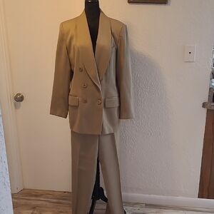 Oleg Cassini Tan Double-Breasted Pantsuit